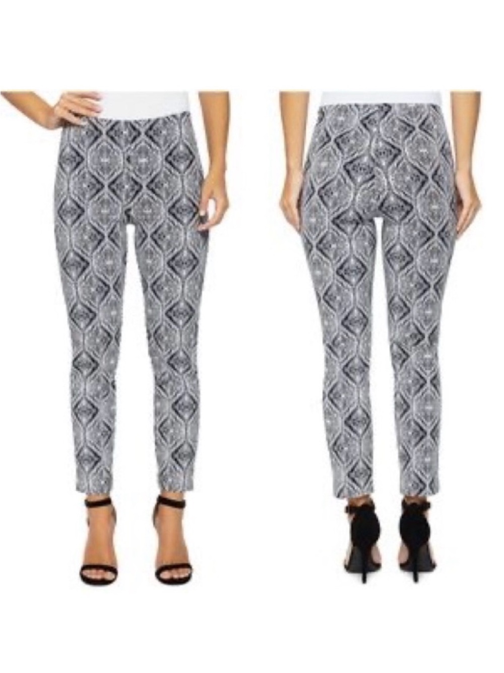 Lysse Britt Blue White Ikat High Rise Stretch Ankle Pants Women’s‎ Size Medium